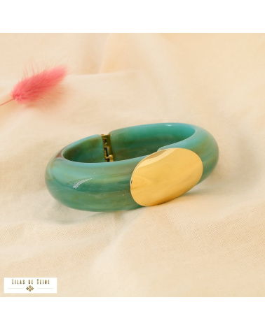 Manchette ADELIE en résine marbrée et acier inoxydable – L’allure chic à la parisienne ✨ bleu turquoise