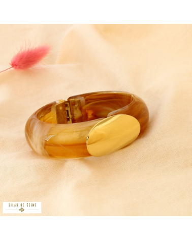 Manchette ADELIE en résine marbrée et acier inoxydable – L’allure chic à la parisienne ✨ taupe