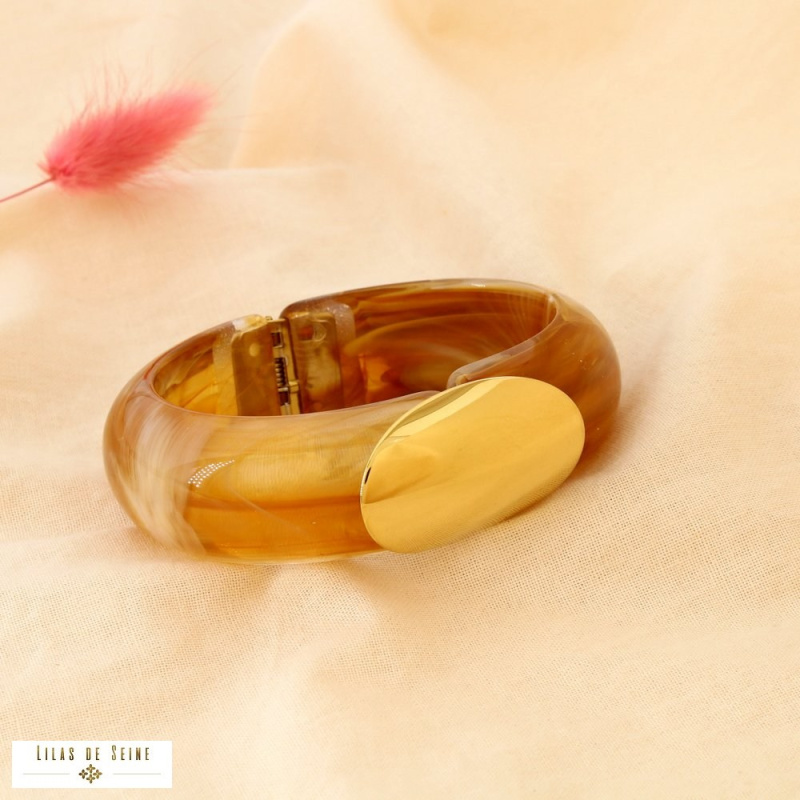 Manchette ADELIE en résine marbrée et acier inoxydable – L’allure chic à la parisienne ✨ taupe