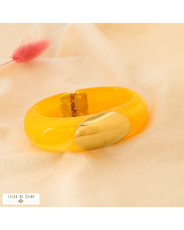 Manchette ADELIE en résine marbrée et acier inoxydable – L’allure chic à la parisienne ✨ jaune