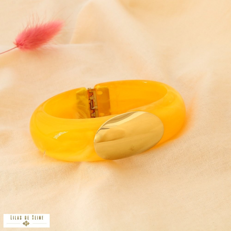 Manchette ADELIE en résine marbrée et acier inoxydable – L’allure chic à la parisienne ✨ jaune