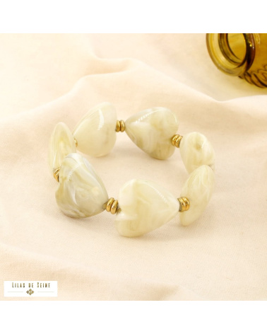 Bracelet EUGENIE à cœurs en résine marbrée – L’allure love & tendance 💙🤍 naturel/beige