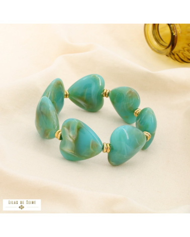 Bracelet EUGENIE à cœurs en résine marbrée – L’allure love & tendance 💙🤍 bleu turquoise