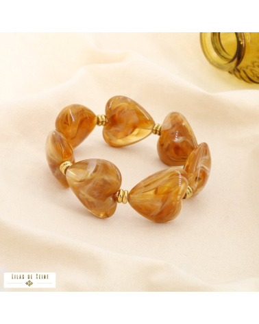 Bracelet EUGENIE à cœurs en résine marbrée – L’allure love & tendance 💙🤍 cognac