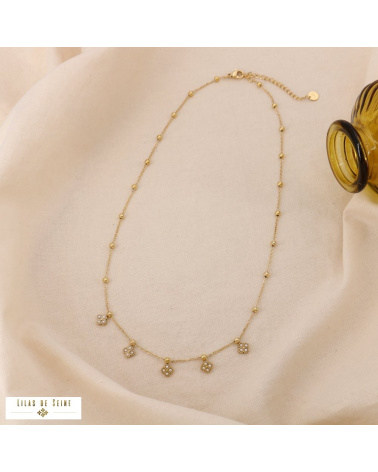 Collier AMBRINE en acier inoxydable – Trèfles nacrés & élégance parisienne ✨🍀 blanc