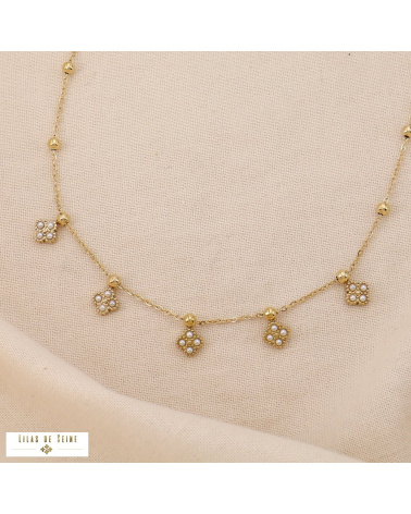 Collier AMBRINE en acier inoxydable – Trèfles nacrés & élégance parisienne ✨🍀 blanc