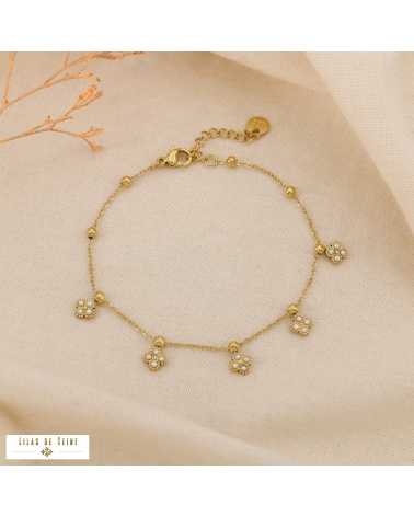 Bracelet AMBRINE en acier inoxydable – Trèfles nacrés & élégance parisienne ✨🍀 blanc