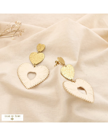 Boucles d’oreille MAELIE en acier inoxydable – Cœur en raphia 💖🌿 naturel/beige