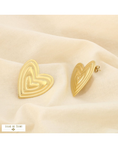 Boucles d’oreille CYRIELLE en acier inoxydable – Cœur graphique 💛✨ doré