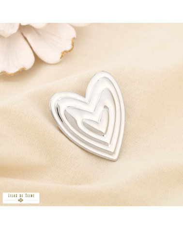 Broche à épingle CYRIELLE en acier inoxydable – Cœur graphique 🤍✨ argenté