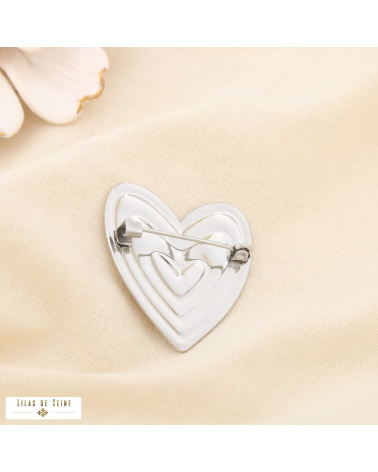 Broche à épingle CYRIELLE en acier inoxydable – Cœur graphique 🤍✨ argenté