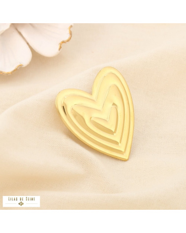 Broche à épingle CYRIELLE en acier inoxydable – Cœur graphique 🤍✨ doré