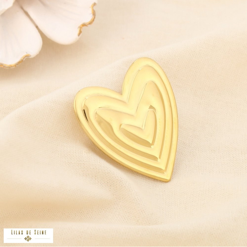 Broche à épingle CYRIELLE en acier inoxydable – Cœur graphique 🤍✨ doré