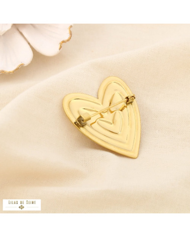 Broche à épingle CYRIELLE en acier inoxydable – Cœur graphique 🤍✨ doré