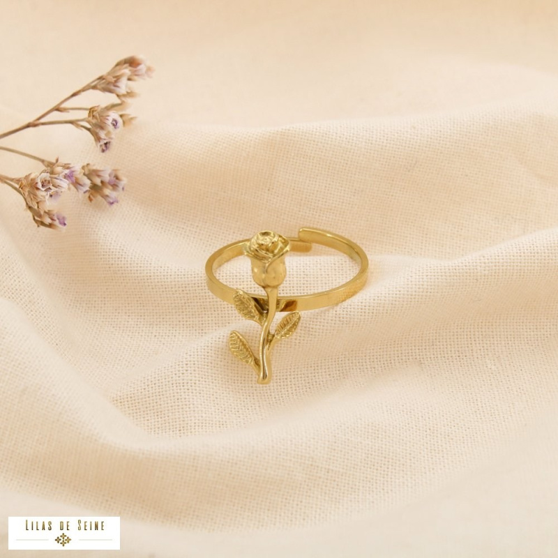 Bague ouverte DAHLIA en acier inoxydable – Rose délicate 🌹✨ doré