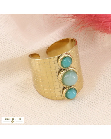 💛 Bague large ouverte CAMILA acier inoxydable & pierres naturelles bleu turquoise