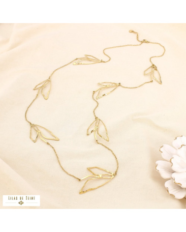 Sautoir feuilles ajourées acier inoxydable STEPHANIE doré