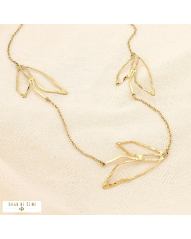 Sautoir feuilles ajourées acier inoxydable STEPHANIE doré