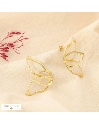 Boucles d’oreilles feuilles ajourées facier inoxydable STEPHANIE doré