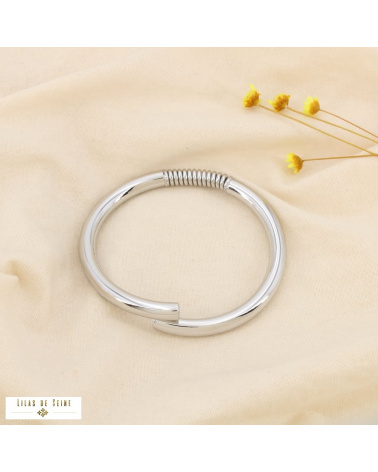 Bracelet jonc design minimaliste & twist industriel acier inoxydable SHARON argenté