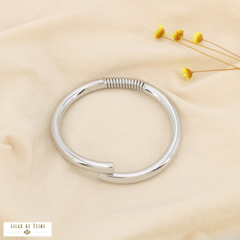 Bracelet jonc design minimaliste & twist industriel acier inoxydable SHARON argenté