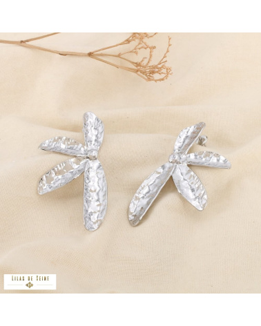 Boucles d’oreilles XXL fleur martelée acier inoxydable MICHELLE argenté