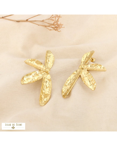Boucles d’oreilles XXL fleur martelée acier inoxydable MICHELLE doré