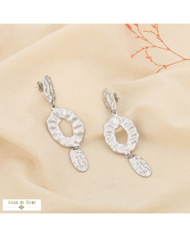 Boucles d’oreilles pendantes élégance martelée acier inoxydable NADINE argenté