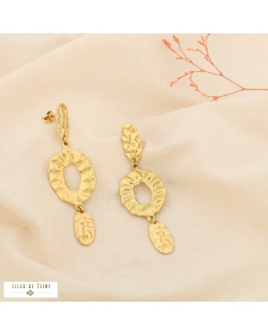 Boucles d’oreilles pendantes élégance martelée acier inoxydable NADINE doré