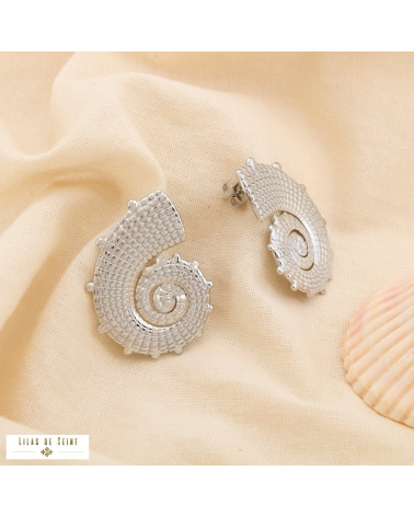 Boucles d’oreilles coquillage spiralé acier inoxydable MELODIE argenté