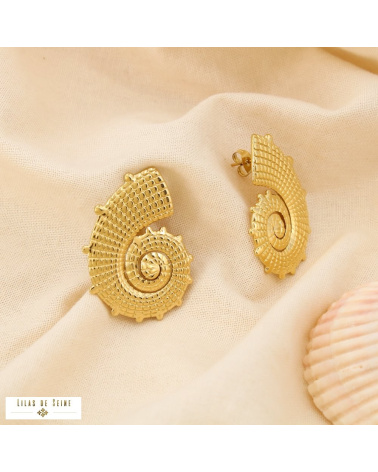 Boucles d’oreilles coquillage spiralé acier inoxydable MELODIE doré