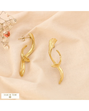 Boucles d’oreilles pendantes design torsadé acier inoxydable CAMILIA bleu turquoise