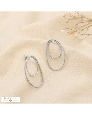 Boucles d’oreilles double ovale acier inoxydable CYNTHIA argenté