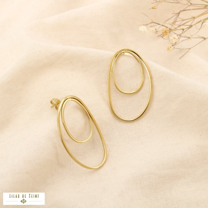 Boucles d’oreilles double ovale acier inoxydable CYNTHIA doré
