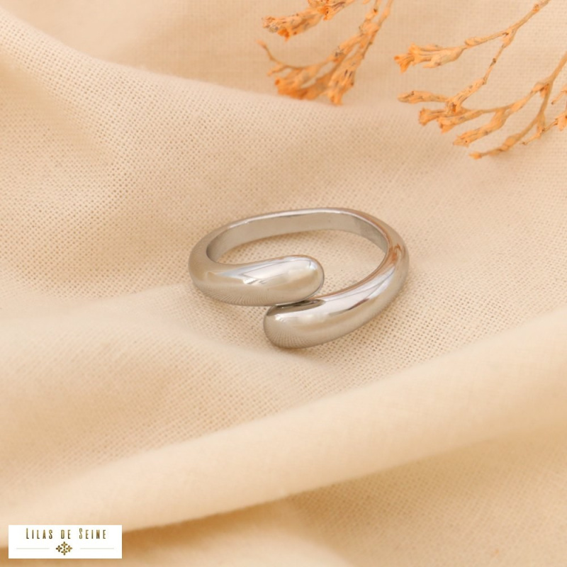 Bague ouverte design sculptural acier inoxydable FLORIANE argenté