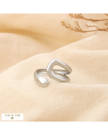 Bague ouverte design sculptural acier inoxydable LEVANA argenté