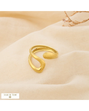 Bague ouverte design sculptural acier inoxydable LEVANA doré