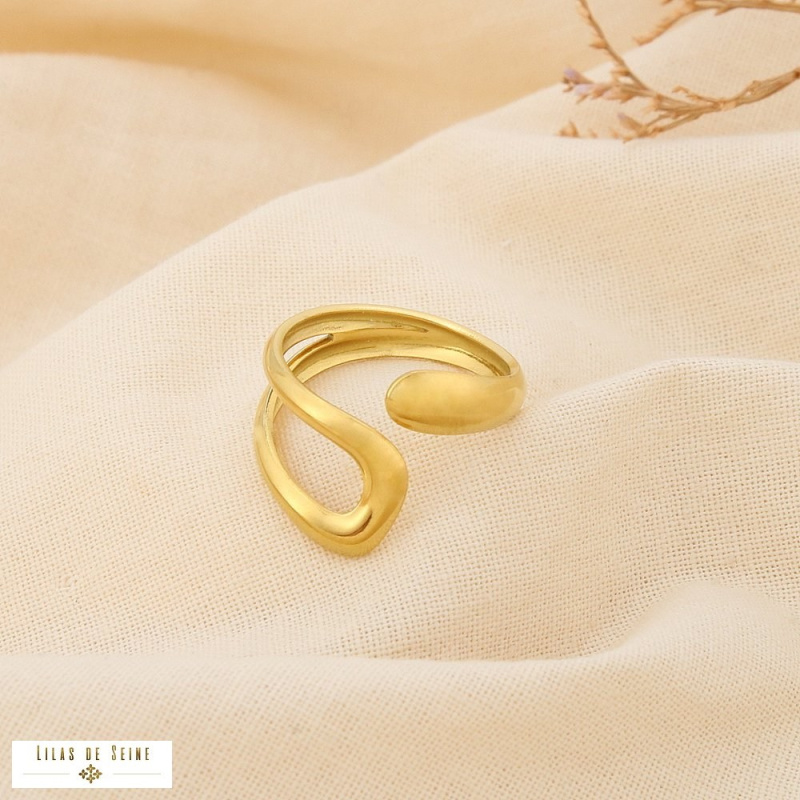 Bague ouverte design sculptural acier inoxydable LEVANA doré