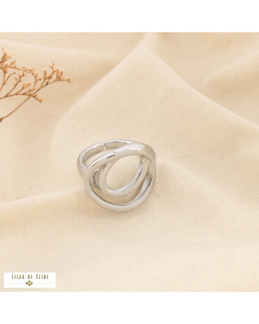 Bague ouverte acier inoxydable design organique sculptural NOLA argenté