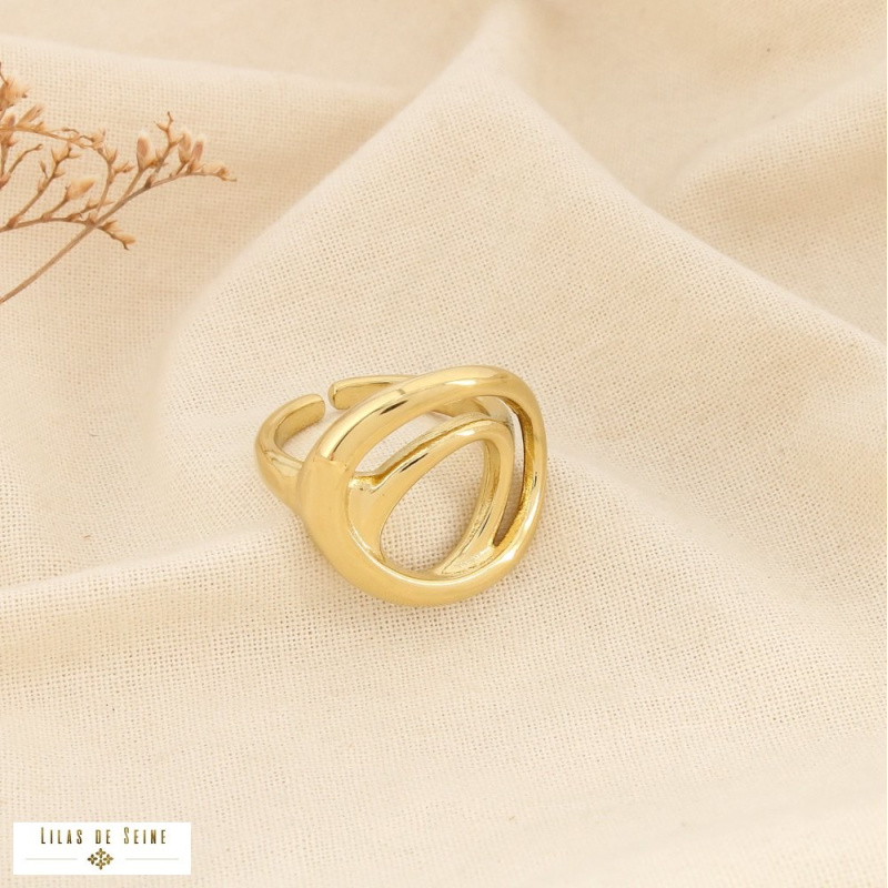Bague ouverte acier inoxydable design organique sculptural NOLA doré
