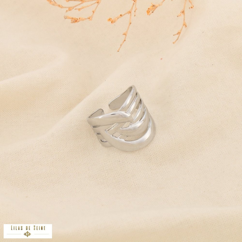 Bague ouverte acier inoxydable design entrelacé chic moderne SABRINE argenté