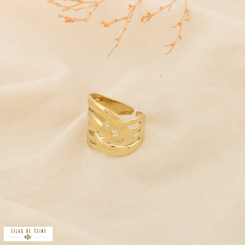 Bague ouverte acier inoxydable design entrelacé chic moderne SABRINE doré