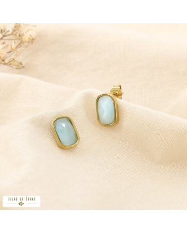 Puces d’oreille acier inoxydable cristal facetté SERINE bleu turquoise