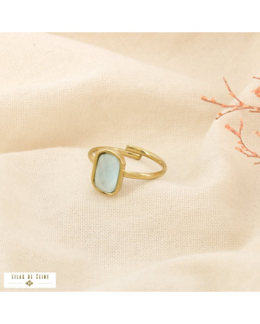 Bague ouverte acier inoxydable cristal facetté SERINE bleu turquoise