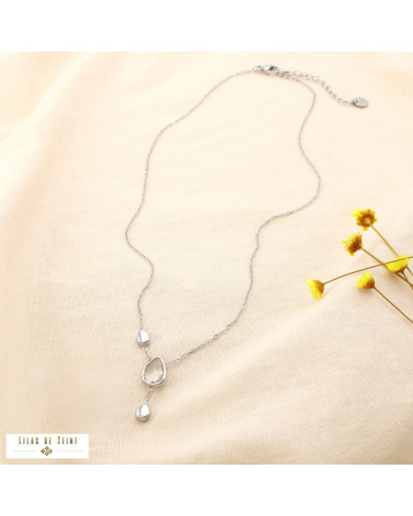 Collier acier inoxydable pendentif goutte cristal facetté SHANNA argenté