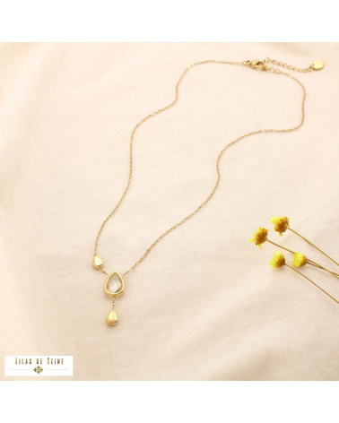 Collier acier inoxydable pendentif goutte cristal facetté SHANNA doré