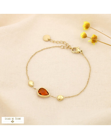 Bracelet acier inoxydable goutte cristal facetté SHANNA marron