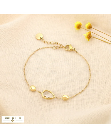 Bracelet acier inoxydable goutte cristal facetté SHANNA doré