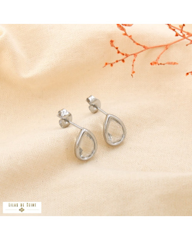 Puces d’oreille acier inoxydable goutte en cristal facetté SHANNA argenté