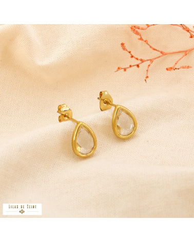 Puces d’oreille acier inoxydable goutte en cristal facetté SHANNA doré